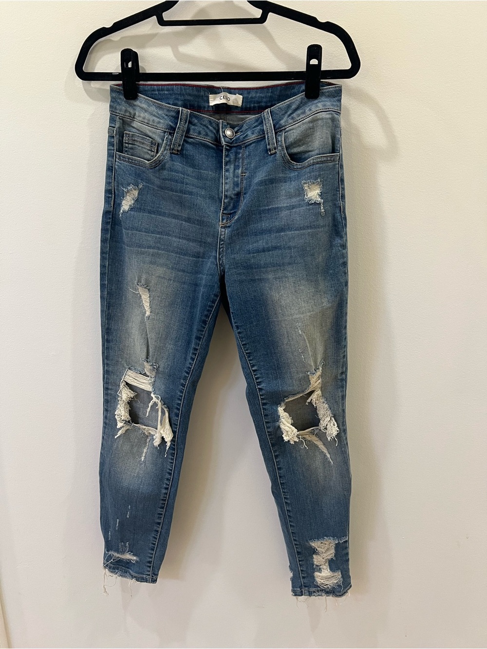 Cello Distressed Ankle Jeans in Medium Blue